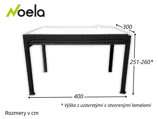 Bioklimatická pergola Noela antracit PREMIUM 3x4 m Farba lamiel: Biela