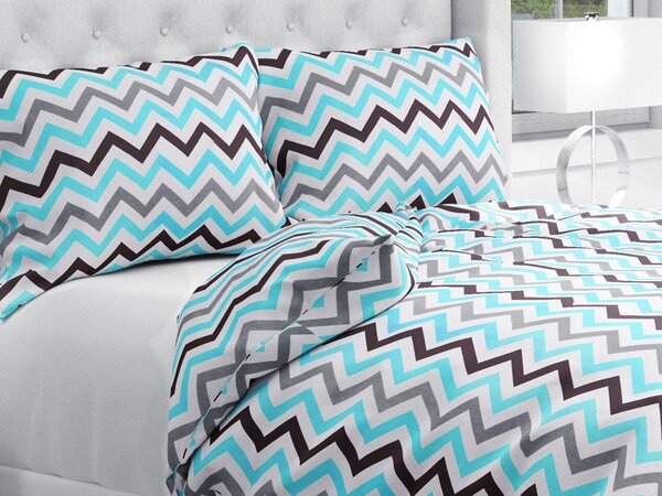 Biante Bavlnené posteľné obliečky Sandra SA-380 Modro-sivo-hnedé cik-cak pásiky Jednolôžko 140x200 a 70x90 cm
