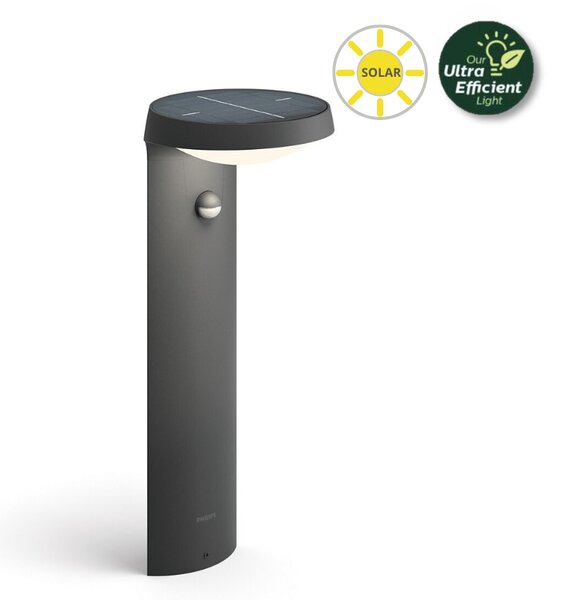 Philips 8719514476974 Tyla solárny exteriérový stĺpik LED so senzorom 1,2W 255lm/55lm 4000K antracit