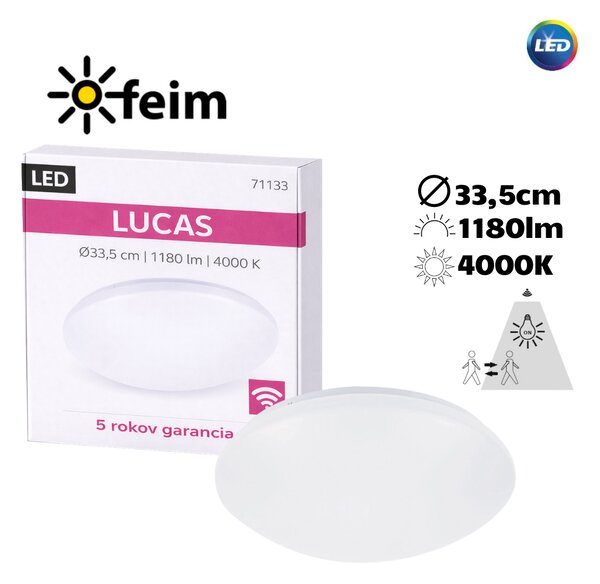 RABALUX 71133 Lucas stropné svietidlo so senzorom LED D335mm 18W/1180lm 4000K IP44 biela