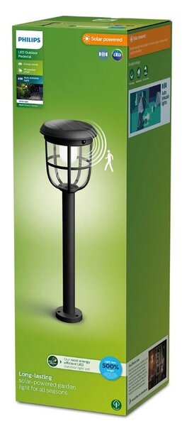 Philips 8720169267213 UltraEfficient Solar Radii solárne stojanové svietidlo/záhradný stĺpik so senzorom PIR LED 1,3W/250lm 3000K IP44 čierna