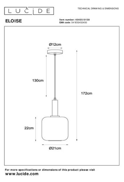 LUCIDE 45405/01/30 ELOISE závesné svietidlo D210mm 1xE27 čierna