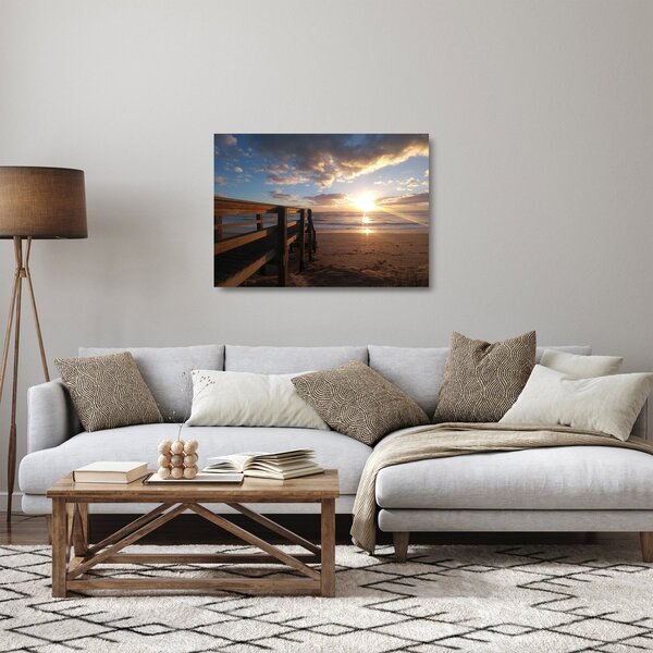 Sklenený obraz móla, pláže a more (70x50 cm)