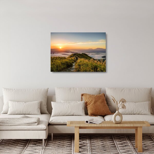 Sklenený obraz hory pri západe slnka (70x50 cm)