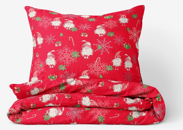 Goldea vianočné bavlnené posteľné obliečky - škriatkovia na červenom 140 x 200 a 70 x 90 cm