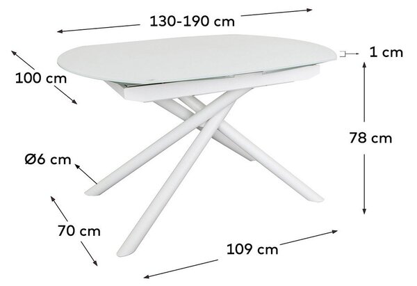 Biely rozkladací jedálenský stôl so sklenenou doskou 100x130 cm Yodalia – Kave Home
