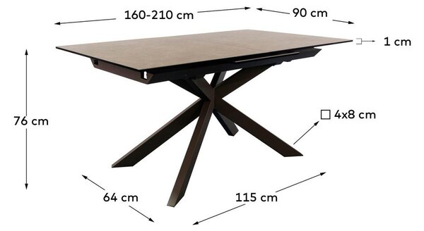Hnedý rozkladací jedálenský stôl s keramickou doskou 90x160 cm Atminda – Kave Home