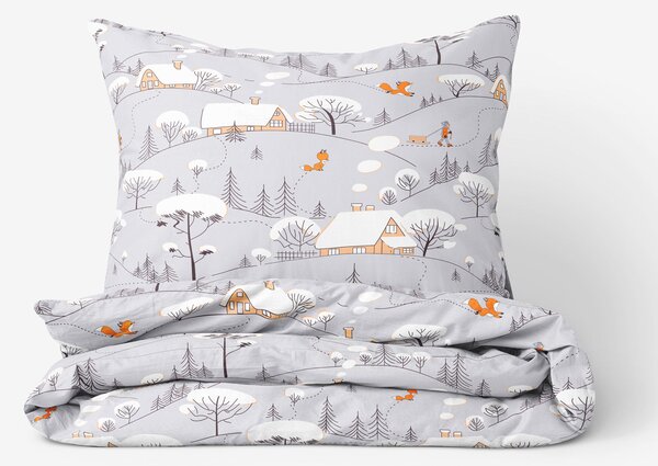 Goldea vianočné bavlnené posteľné obliečky - zimná krajina 140 x 200 a 70 x 90 cm