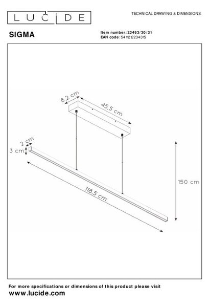LUCIDE 23463/30/31 SIGMA závesné svietidlo LED 30W/1711lm 2700K biela