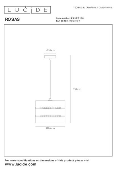 LUCIDE 21433/01/30 ROSAS závesné svietidlo D260mm 1xE27 čierna