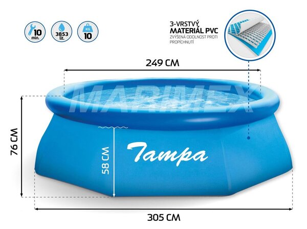 Tampa Bazén 3,05 x 0,76 m, kartušová filtrace 2 m³/h (vč. filtr. vložky) MARIMEX 10340014