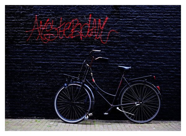 Sklenený obraz bicykla v Amsterdame (70x50 cm)
