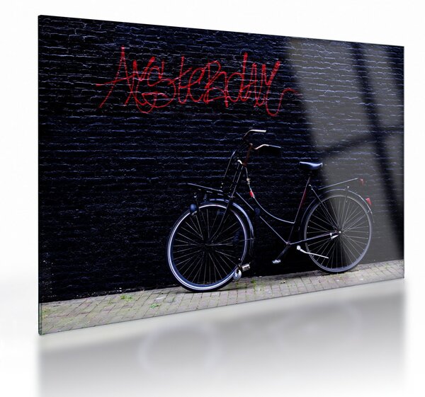 Sklenený obraz bicykla v Amsterdame (70x50 cm)