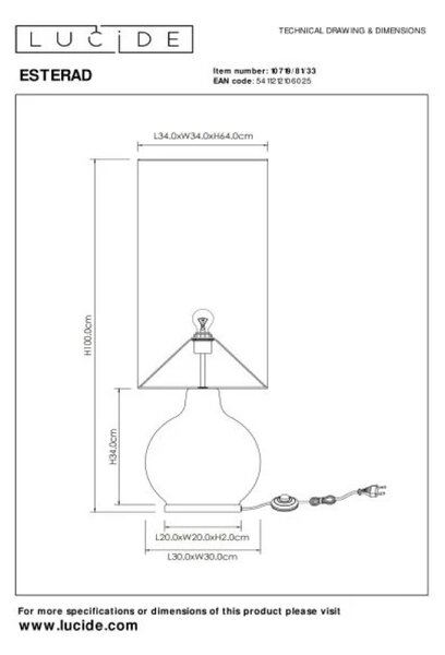 LUCIDE 10719/81/33 ESTERAD stojacia lampa V1000mm 1xE27 zelená