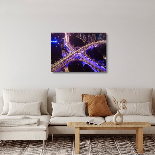 Sklenený obraz veľké križovatky v noci (70x50 cm)