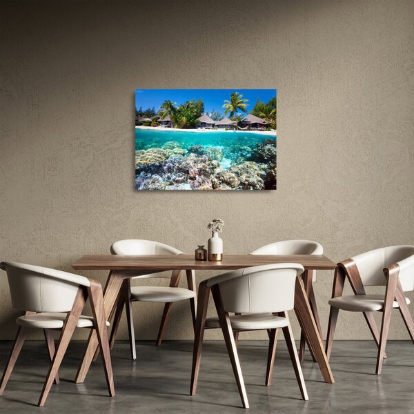 Sklenený obraz pláže na tropickom ostrove (70x50 cm)