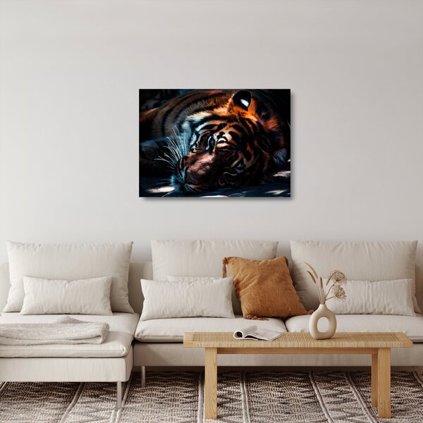 Sklenený obraz ležiaceho tigra (70x50 cm)