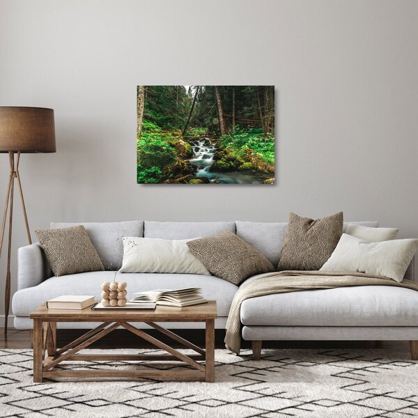 Sklenený obraz potoka v lese (70x50 cm)
