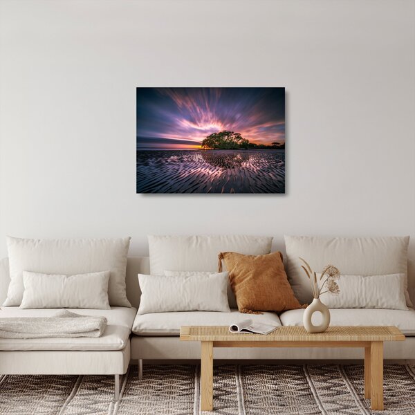 Sklenený obraz pláže pri západe slnka (70x50 cm)