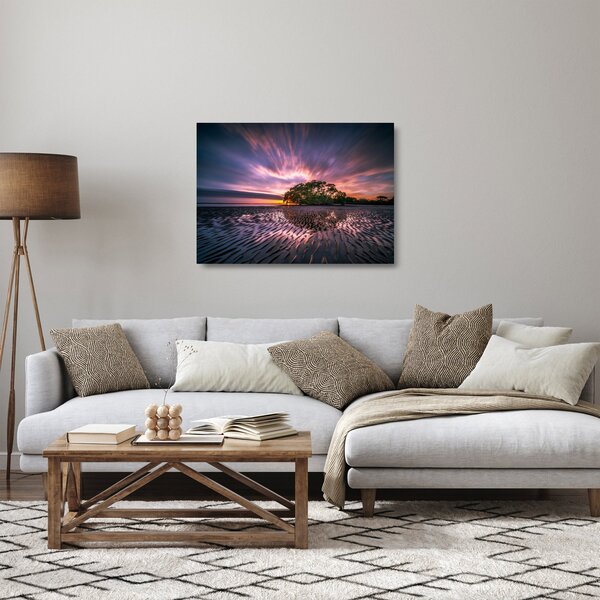 Sklenený obraz pláže pri západe slnka (70x50 cm)