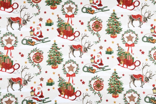 Santa Claus na saniach a sob vianočná dekoračná látka