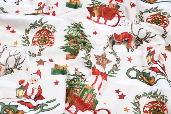 Santa Claus na saniach a sob vianočná dekoračná látka