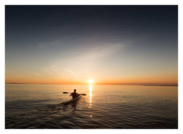 Sklenený obraz kanoistov pri západe (70x50 cm)