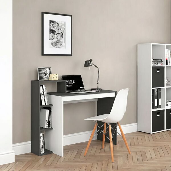 ModernHome Bielo-šedý písací stôl so 4 policami
