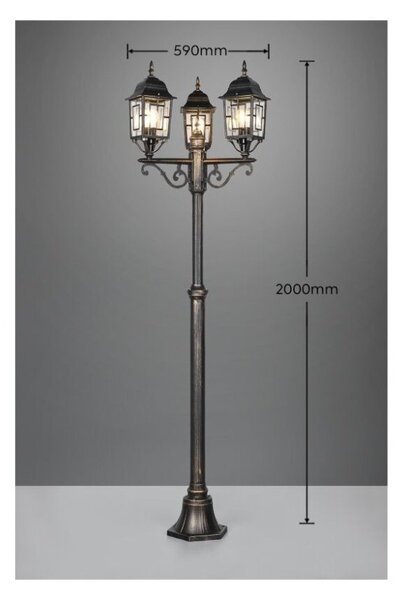 TRIO 405960328 VOLTURNO vonkajšie stojanové svietidlo/stĺpik V2000mm 3xE27 IP23 starožitná mosadzná