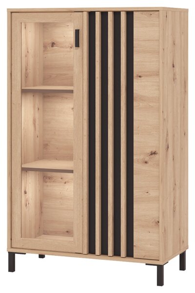 VITRÍNA, čierna, dub artisan, 80/128,6/40 cm Hom`in - Sklenené vitríny