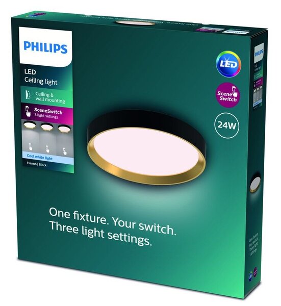 Philips 8720169301351 Hanno stropné svietidlo D384mm LED 24W/2800lm 4000K čierna, zlatá, SceneSwitch
