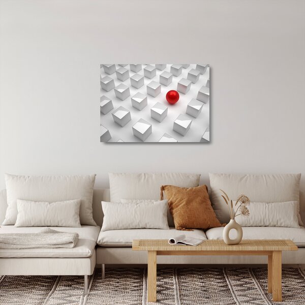 Sklenený obraz abstrakcie - kocky s guľou (70x50 cm)