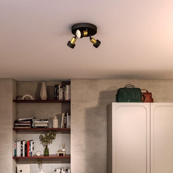 Philips 8720169299955 Conduit stropné bodové svietidlo/spot D196mm 3xGU10 čierna, mosadzná, ClickFix