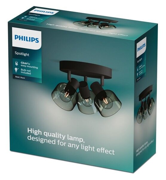 Philips 8720169299658 Sleet stropné bodové svietidlo/spot D211mm 3xE14 čierna, dymová, ClickFix