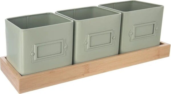 Greenish kvetináč na bylinky 11,5 x 11,5 cm + podnos, kov/bambus ORION 310629