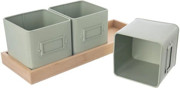 Greenish kvetináč na bylinky 11,5 x 11,5 cm + podnos, kov/bambus ORION 310629