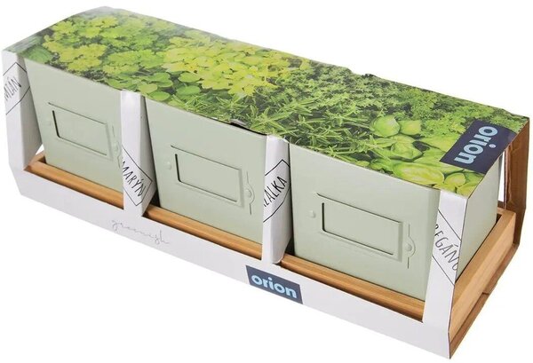 Greenish kvetináč na bylinky 11,5 x 11,5 cm + podnos, kov/bambus ORION 310629