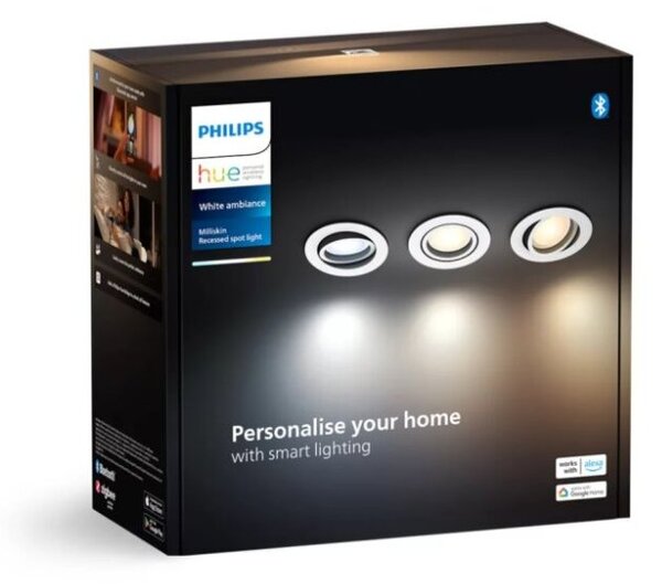 Philips HUE White Ambiance 8720169319936 Milliskin zápustné svietidlo GU10 3x4,2W/400lm 2200-6500K biela BlueTooth 3-set