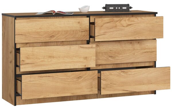 Ak furniture Komoda Kuba 140 cm 6 šuplíkov dub craft zlatý