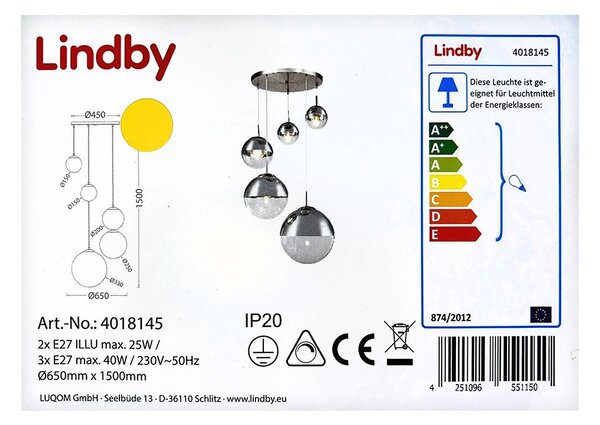 Lindby Lindby - Luster na lanku RAVENA 3xE27/40W/230V + 2xE27/25W/230V LW0843 + záruka 3 roky zadarmo