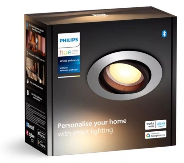Philips Hue White Ambiance 8720169319752 MILLISKIN zápustné svietidlo D90mm GU10 4,2W/400lm 2200-6500K hliník bluetooth