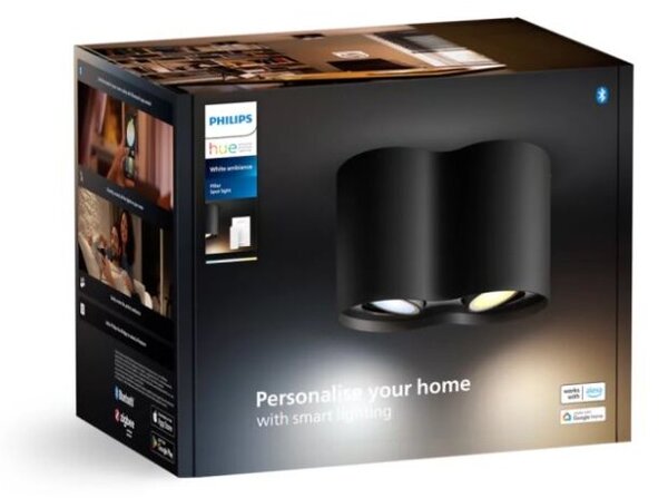 Philips Hue White Ambiance 8720169320116 Pillar povrchové bodové svietidlo 2xGU10 +SWITCH 2x4,2W/400lm 2200-6500K čierna bluetooth