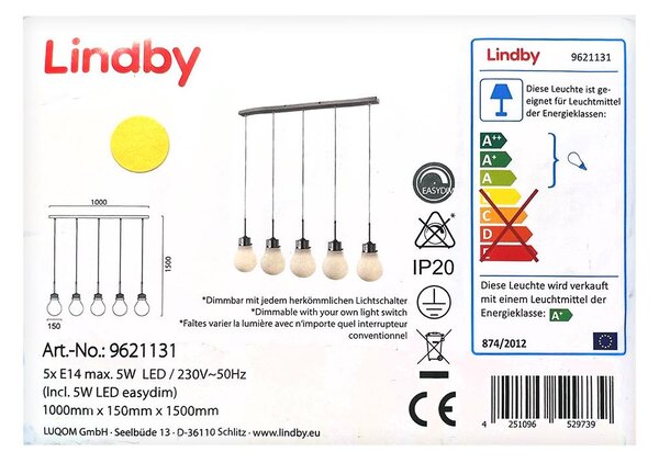 Lindby Lindby - LED Stmievateľný luster na lanku BADO 5xLED/5W/230V LW0848 + záruka 3 roky zadarmo
