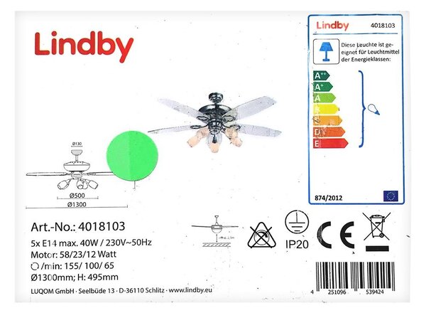 Lindby Lindby - Stropný ventilátor so svetlom CEDRIK 5xE14/40W/230V LW0831 + záruka 3 roky zadarmo
