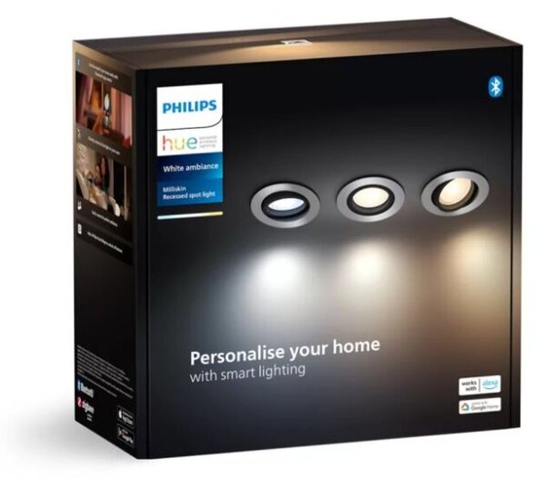 Philips HUE White Ambiance 8720169319813 Milliskin zápustné svietidlo GU10 3x4,2W/400lm 2200-6500K hliník BlueTooth 3-set