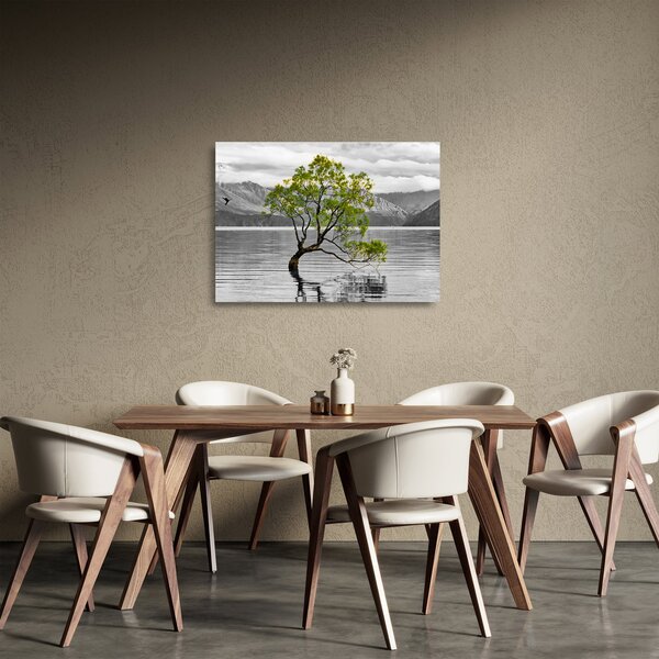 Sklenený obraz stromu uprostred jazera (70x50 cm)