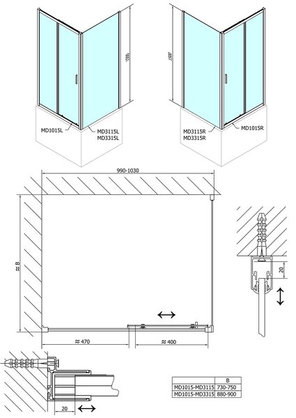 Polysan Polysan, DEEP sprchová bočná stena 900 x 1500 mm, číre sklo, MD3315