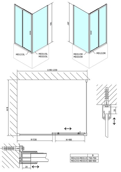 Polysan Polysan, DEEP sprchová bočná stena 900 x 1500 mm, číre sklo, MD3315