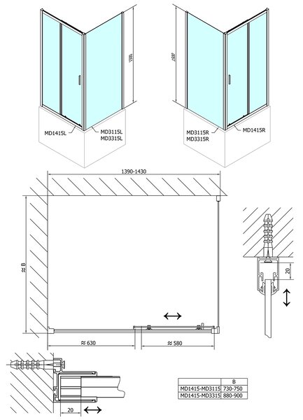 Polysan Polysan, DEEP sprchová bočná stena 900 x 1500 mm, číre sklo, MD3315