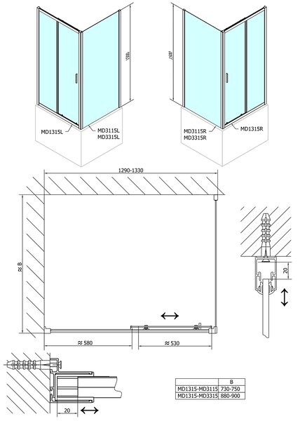 Polysan Polysan, DEEP sprchová bočná stena 900 x 1500 mm, číre sklo, MD3315